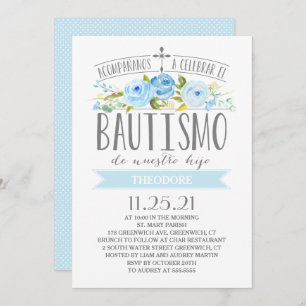 Roos banner blauw   Spaanse Bautismo Kaart