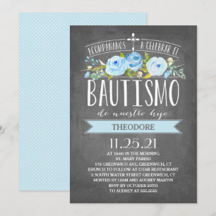 Roos Banner Blue Krijtbord Spanish Bautismo Kaart