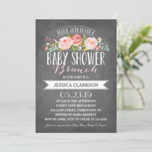 Roos Banner Brunch | Uitnodiging tot Baby shower (Staand voorkant)