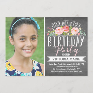 Roos Banner Chalkboard   Geboortedag Kaart