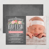 Roos Banner Chalkboard Roze Baptisme Uitnodiging (Voorkant / Achterkant)