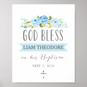 Roos banner   God Bless   Blauw baptisemteken Poster