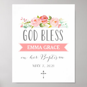 Roos banner God Bless Roze baptismembeken Poster
