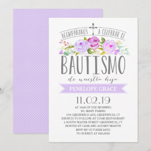Roos Banner Paars   Spaanse Bautismo Kaart