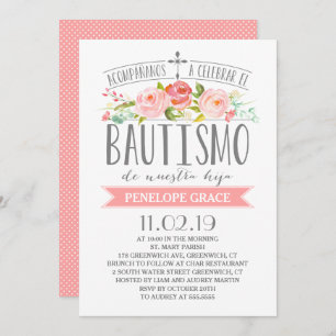 Roos banner roze   Spaanse Bautismo Kaart