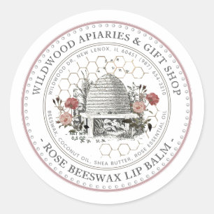Roos Beeswax Lip Balm Skep met Honeycomb Ronde Sticker