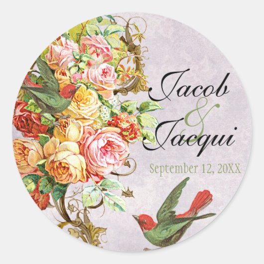  Roos bij vogels, Sticker Seal Save the Date (Voorkant)