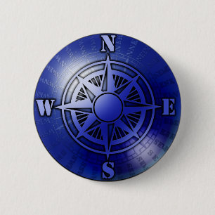 Roos Blauw kompas Ronde Button 5,7 Cm