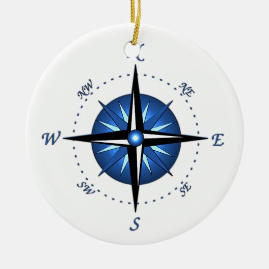 Roos Blauwe kompas Keramisch Ornament (Voorkant)