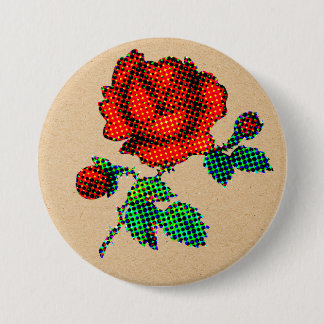 Roos Bloei Halftone op Bruin Papier Fijne Kunst Ronde Button 7,6 Cm