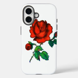 Roos Bloei Halftoon Fijne Kunst iPhone 16 Hoesje