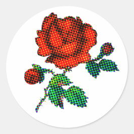 Roos Bloei Halftoon Fijne Kunst Ronde Sticker