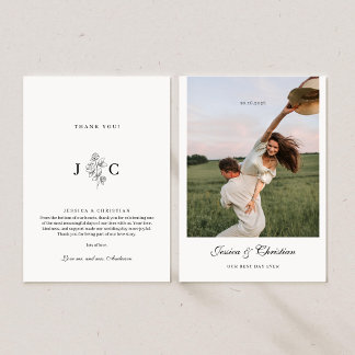 Roos Bloem Elegante Kalligrafie Huwelijksfoto Bedankkaart