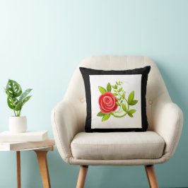 roos bloem rood zwart kussen