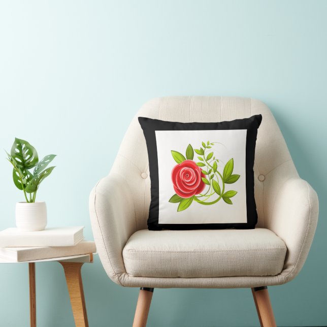 roos bloem rood zwart kussen (Stoel)