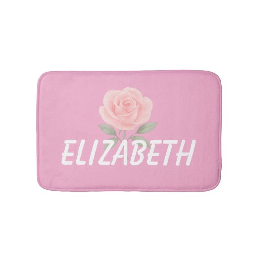 Roos Bloem Roze Naam Badmat (Voorkant)