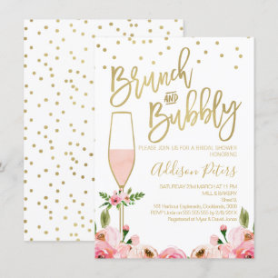 Roos Bloemen Brunch Bubbly Bruids Douche Uitnodigi Kaart
