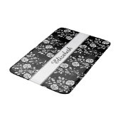 Roos bloemen Floral Pattern Black & White Name Badmat (Gekanteld)
