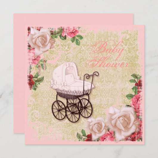 Roos Bloemen Roze Baby shower Uitnodiging (Voorkant / Achterkant)