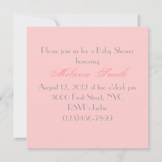 Roos Bloemen Roze Baby shower Uitnodiging (Achterkant)