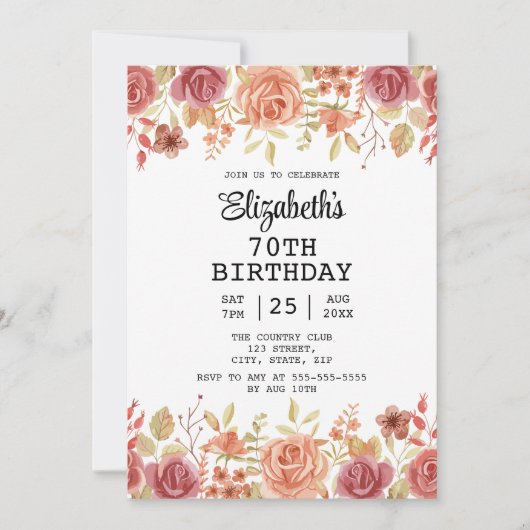 Roos Bloemen Terracotta Bruin 70e Verjaardag Kaart (Voorkant)