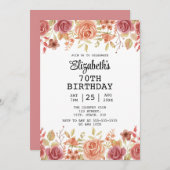 Roos Bloemen Terracotta Bruin 70e Verjaardag Kaart (Voorkant / Achterkant)