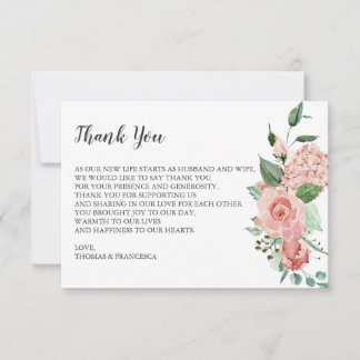 Roos Bloemen Waterverf Bruiloft Dank u kaart