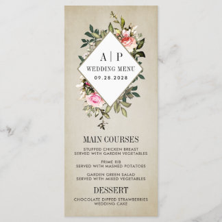 Roos Bloemengroen Bruiloft Menu Kaarten