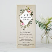 Roos Bloemengroen Bruiloft Menu Kaarten (Staand voorkant)