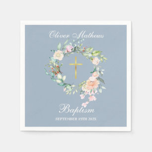 Roos Bloemenslingel Doop Bloemetjes Stof Blauw Servet