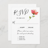 Roos Bloemige Elegante 3 Gang RSVP-reactiekaart RSVP Kaartje (Voorkant / Achterkant)