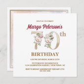 Roos Bloemige M 70e Verjaardagsfeest Uitnodiging (Voorkant / Achterkant)