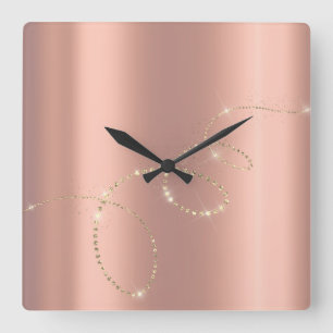 Roos Blush Crystals Frozen Glass Infinity Diamonds Vierkante Klok