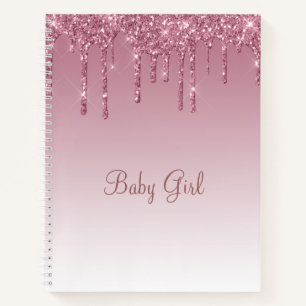 Roos Blush Glitter Baby Girl Script Elegant Notitieboek