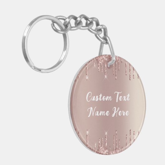 Roos Blush Glitter Sleutelhanger met aangepaste te (Voorkant Links)
