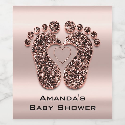 Roos Blush Glitter zet Baby shower Girl Boy Wijn Etiket (Enkel label)