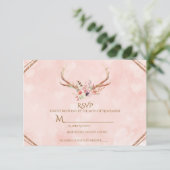 Roos Blush Pink Floral Deer Antlers Boho RSVP (Staand voorkant)