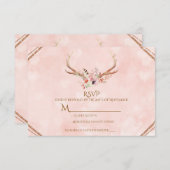 Roos Blush Pink Floral Deer Antlers Boho RSVP (Voorkant / Achterkant)