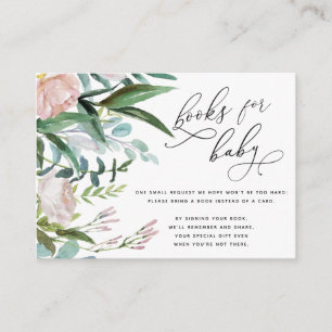 Roos Blush Pink Floral Greenery Boeken voor Baby E Informatiekaartje
