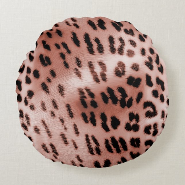 Roos Blush Pink Leopard Rond Kussen (Voorkant)
