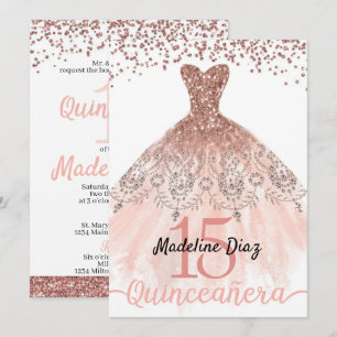 Roos Blush Pink Quinceanera Birthday Uitnodiging