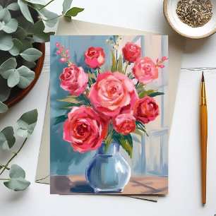 Roos Boeket Rode Bloemenvaas Aquarel Bloemschild Briefkaart
