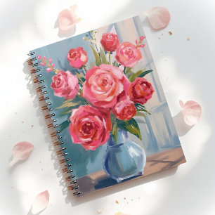 Roos Boeket Rode Bloemenvaas Aquarel Bloemschild Notitieboek
