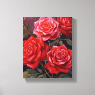 Roos Boeket Rode Bloemige Aquarel Schildering Canvas Afdruk