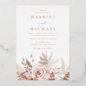 Roos Boho Floral Lijst bruiloft Folie Uitnodiging (Voorkant)