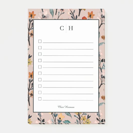 Roos Boho Floral Waterverf Aangepast Post-it® Notes (Voorkant)