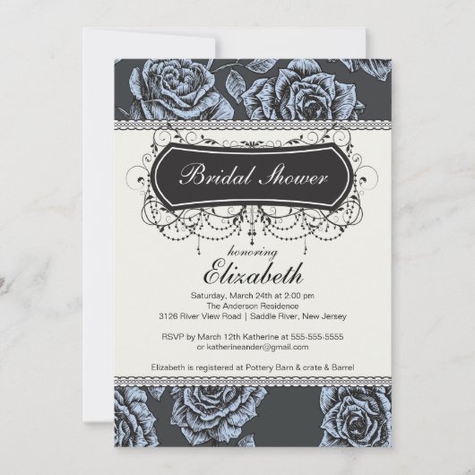  Roos Bridal Shower Invitation Blue Kaart (Voorkant)