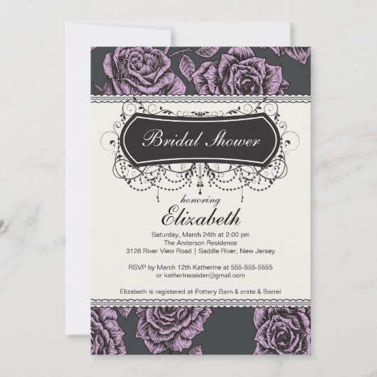 Roos Bridal Shower Invitation Lavender Kaart (Voorkant)
