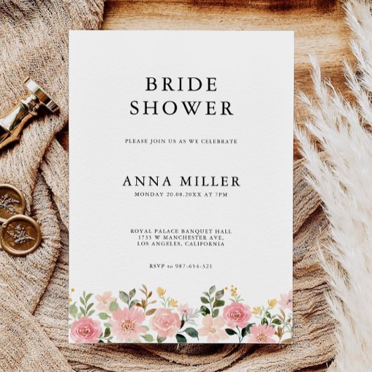 Roos bruiloft bruidsdouche uitnodiging