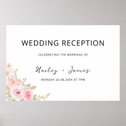 Roos bruiloft receptie welkomstbord poster (Voorkant)